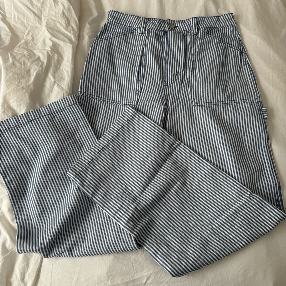 blue and white striped cargo pants
